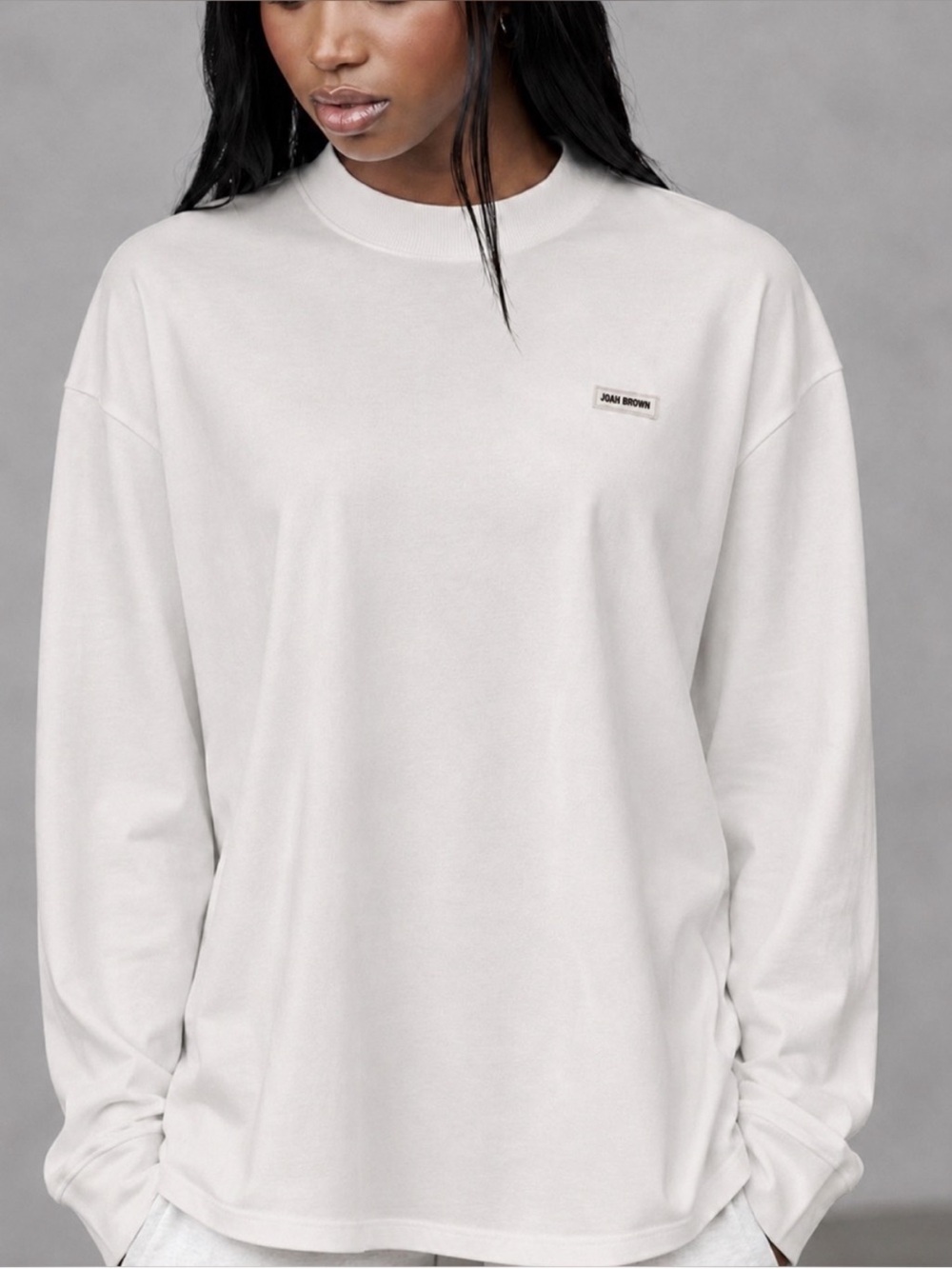 ♡ Joah Brown Logo Patch Long Sleeve Vintage White
